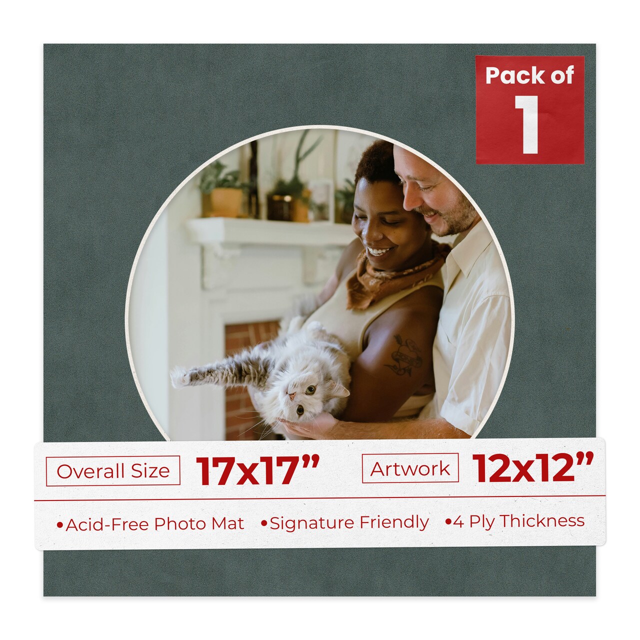 Dark Grey Suede Mat Board for 17x17 Frames - Circle Opening for 12x12 Photos